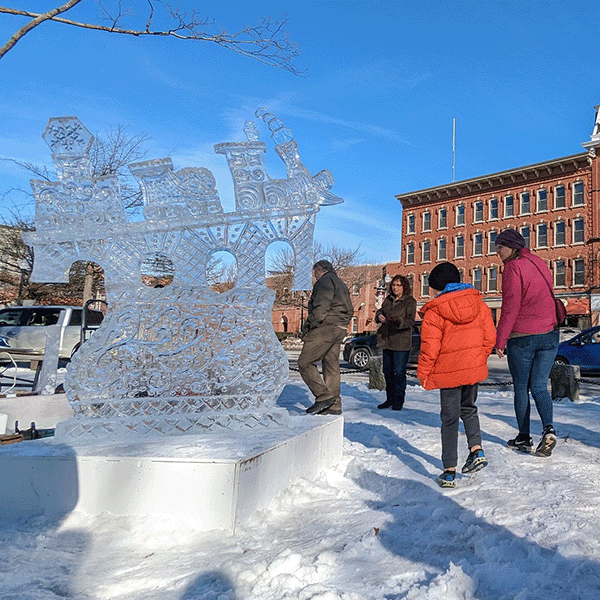 ice sculpture event in downtown Keene